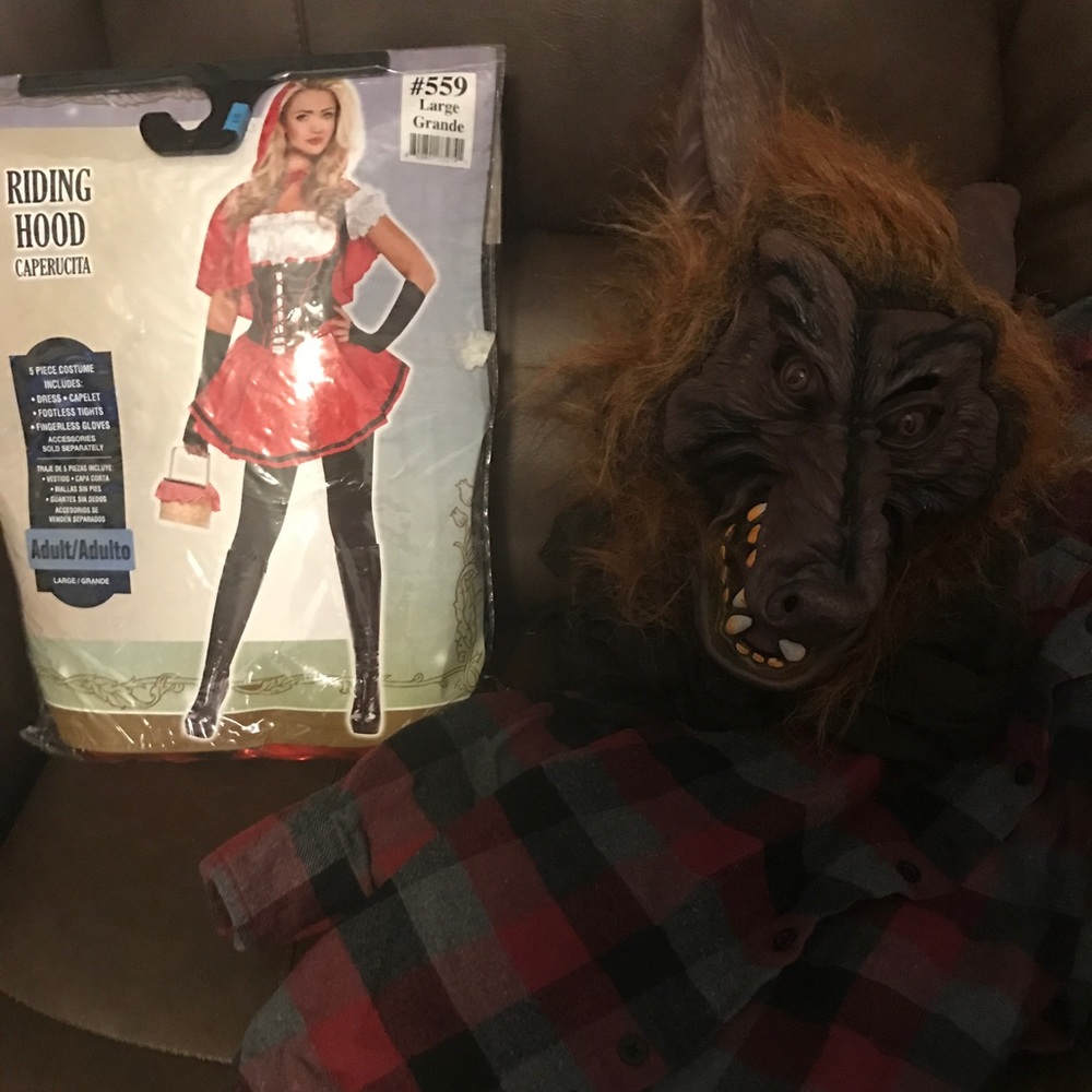 Red Riding Hood Costume and Wolf Mask/shirt.